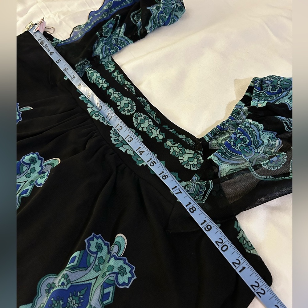 INC International Concepts Mesh Black & Blue Ruffled sleeve on/off shoulder 1X - Picture 6 of 11